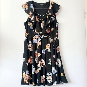 Express black floral Ruffle Mini Short Summer dress Sun dress Cottagecore